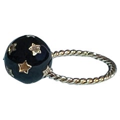 Black Enamel Diamond Star Ring Victorian Style