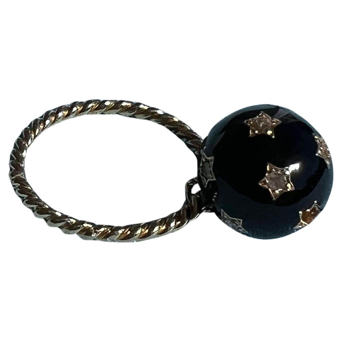 Black Enamel Diamond Star Ring Victorian Style