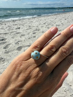Light Blue Enamel Ring Diamond Stars - Gold Plated Silver J Dauphin