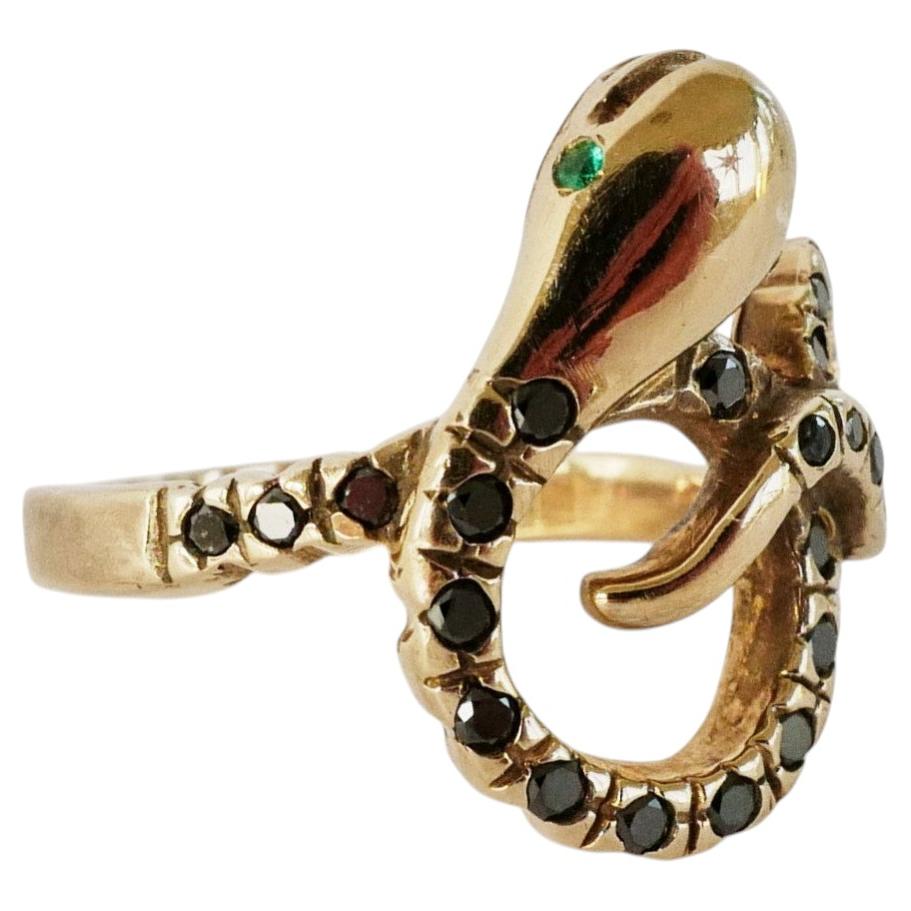 Bague serpent Ouroboros, serpent, diamant noir, émeraude, or, cocktail en vente