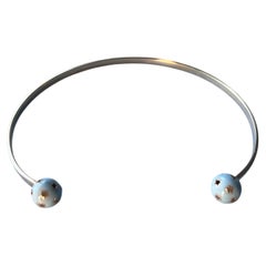 Celestial Choker Necklace - Gold Plated with Light Blue Enamel & Diamond
