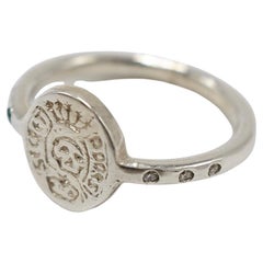 Crest Signet Skull Ring Silver with Emerald and White Diamond Crest Signet Skull Ring Silver with Emerald and White Diamond