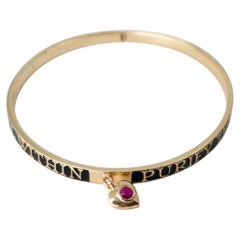 Ruby Heart Bangle Bracelet Black Enamel Gold Stacking Cuff