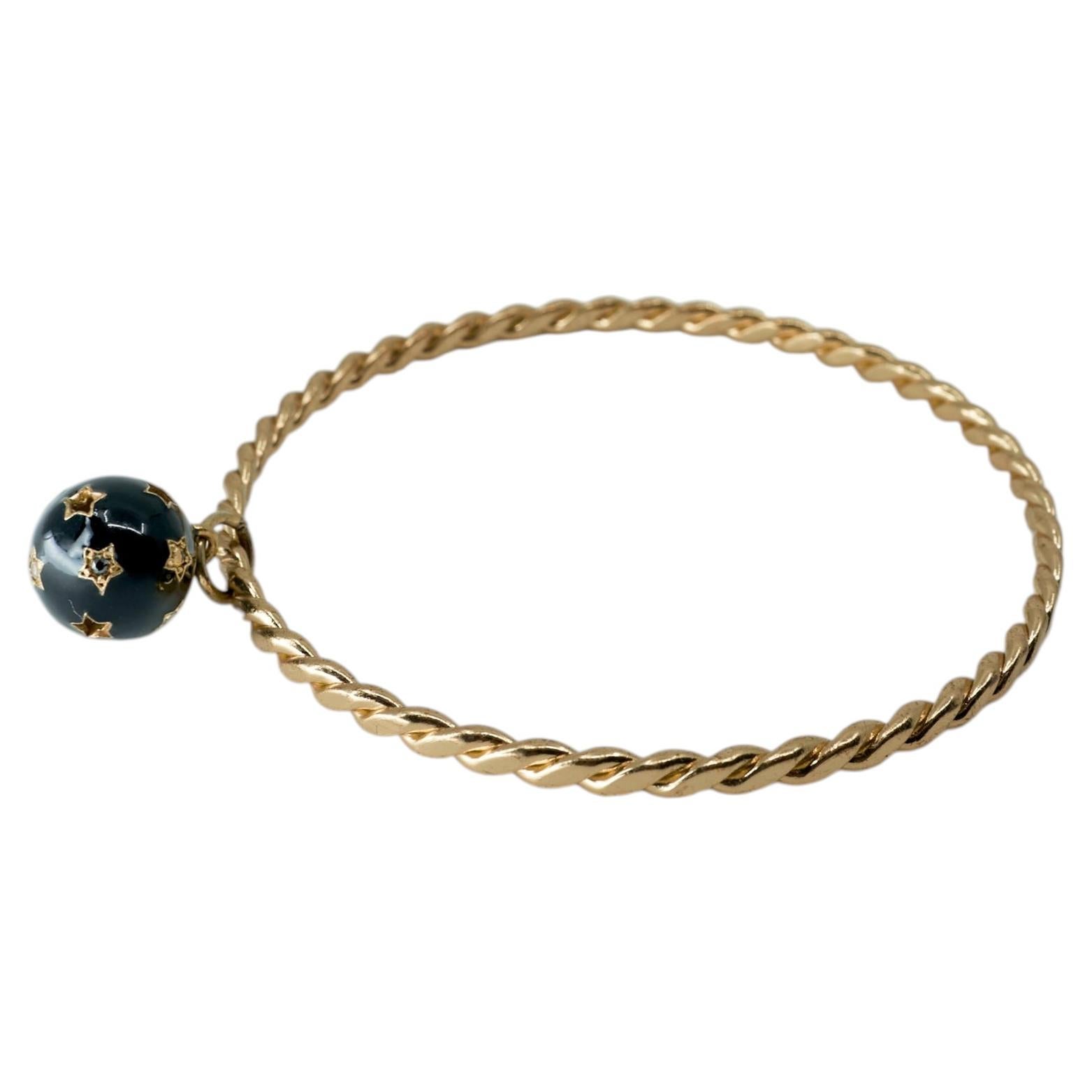 Star Bangle Bracelet Black Enamel Diamond Charm J Dauphin