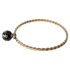 Brazalete Charm Cubierto de Diamantes Pulsera de Esmalte Negro