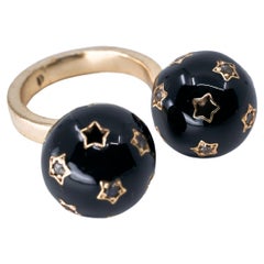 Cocktail Ring Open Black Enamel Diamond Cosmic Star Orb
