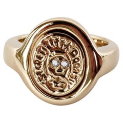 White Diamond Eye Skull Signet Ring Gold-Plated Silver Memento Mori J Dauphin