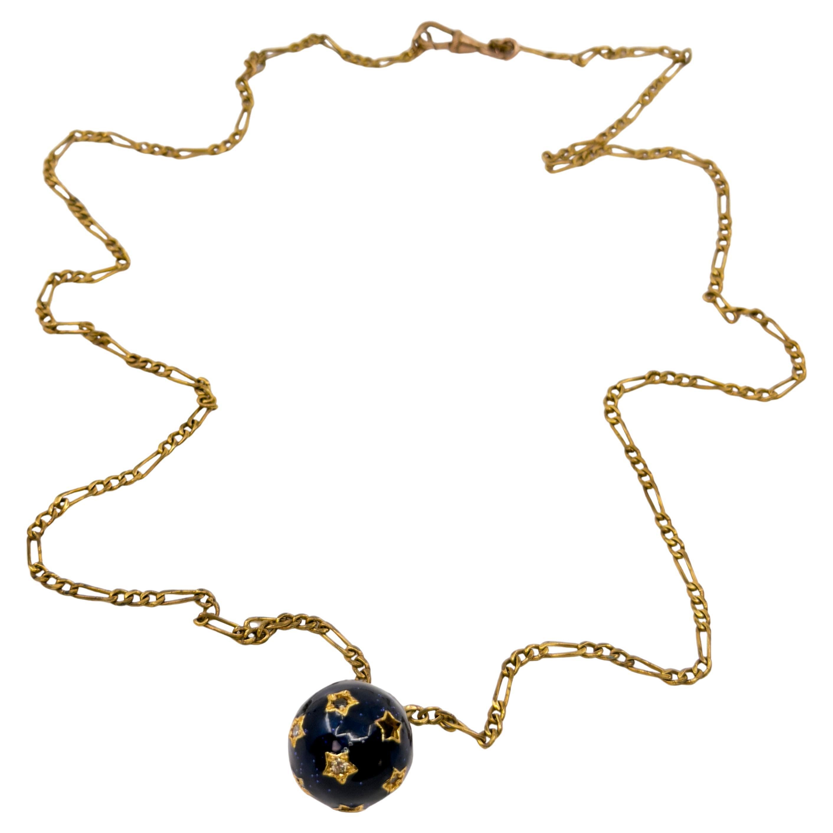 Blue Enamel Orb Necklace Diamond covered Stars J Dauphin For Sale