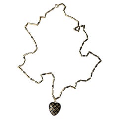 Collana Cuore Revival Vittoriano Smalto nero Diamante nero Placcato oro