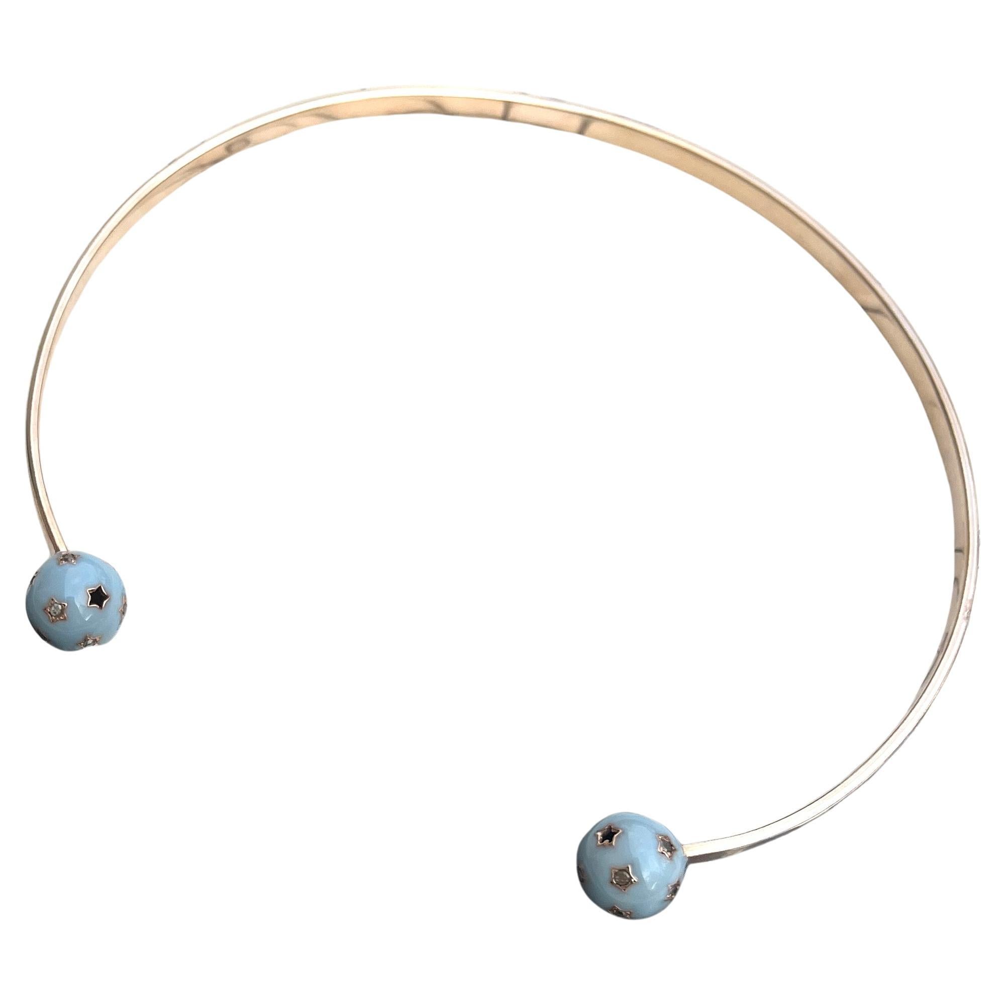 Diamant-Halskette Armreif Choker viktorianischen Stil himmlischen hellblau Emaille im Angebot