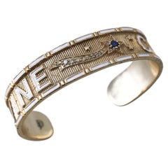 Stern Manschettenarmband Weiß Emaille Blau Saphir Diamant Göttliches Kind J DAUPHIN