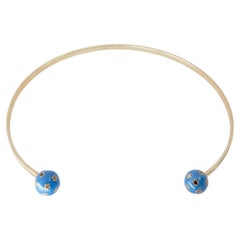 White Diamond Torque Necklace Celestial Blue Enamel 14k Gold Plated