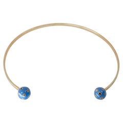 White Diamond Torque Necklace Celestial Blue Enamel 14k Gold Plated