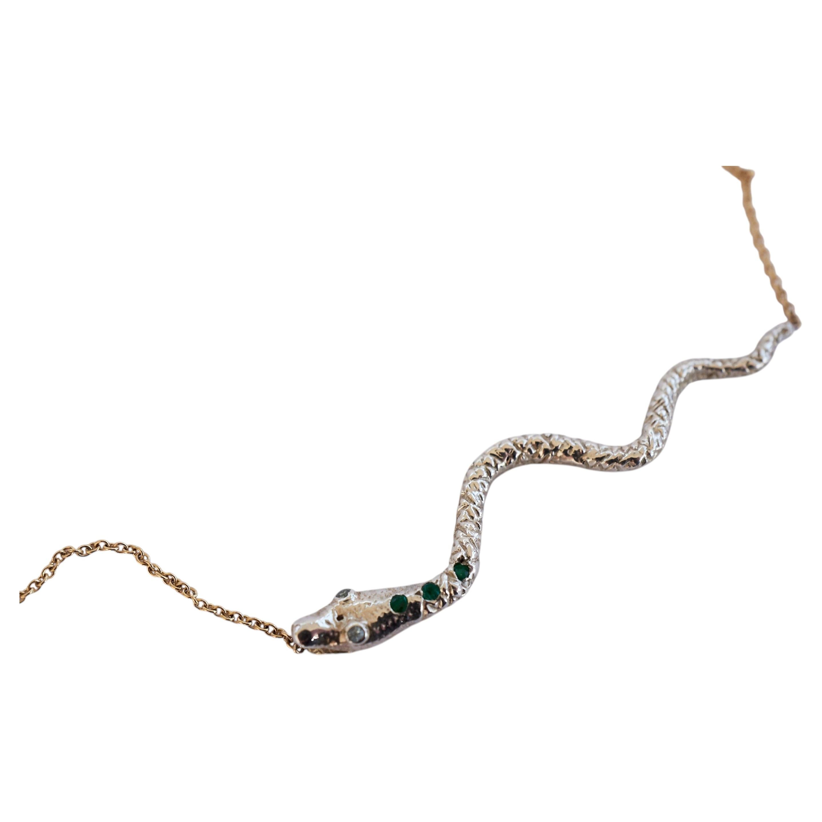 Collier Serpent Choker Emeraude Aigue Marine Argent Plaqué Or J Dauphin