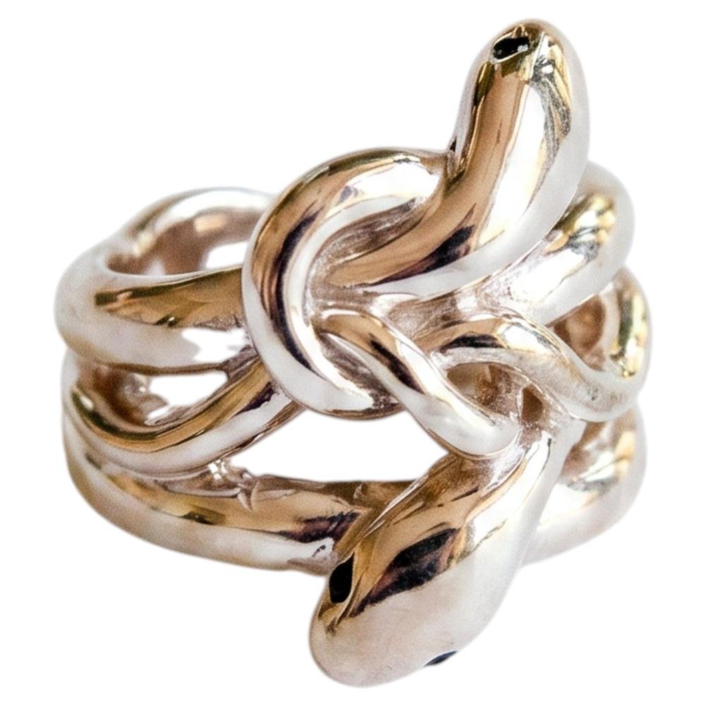 Gold Snake Ring Serpent Cocktail Ring Black Diamond Eyes