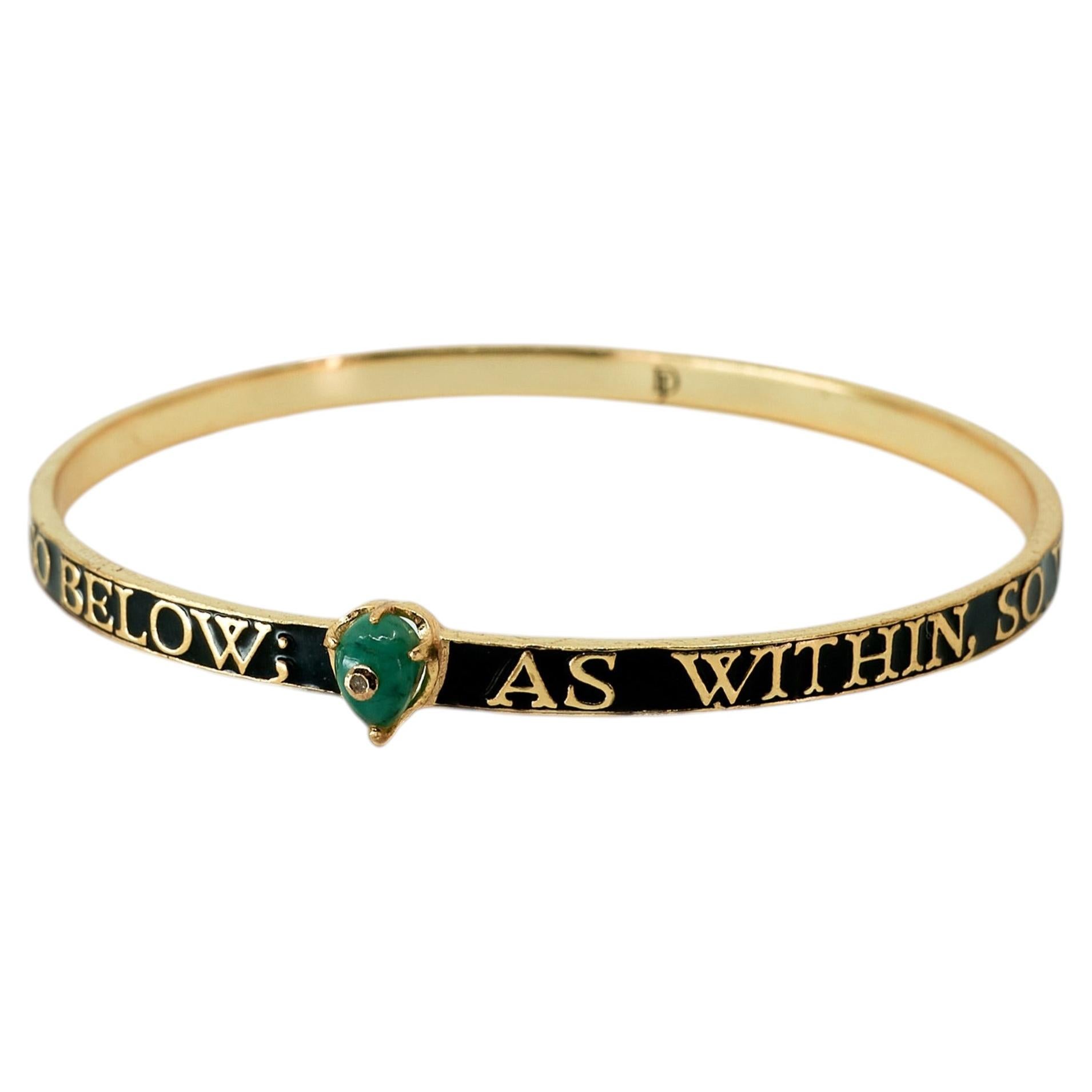 Emerald Bangle Black Enamel Bracelet Gold Plated Diamond Spiritual Jewelry