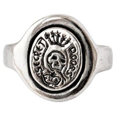 Sterling Silver Skull Signet Ring Crown Crest Memento Mori J Dauphin