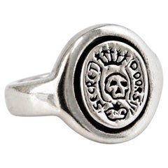 Sterling Silver Skull Signet Ring Crown Crest Memento Mori J Dauphin