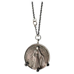 Virgin Mary Medal Necklace Black Diamond Silver J Dauphin