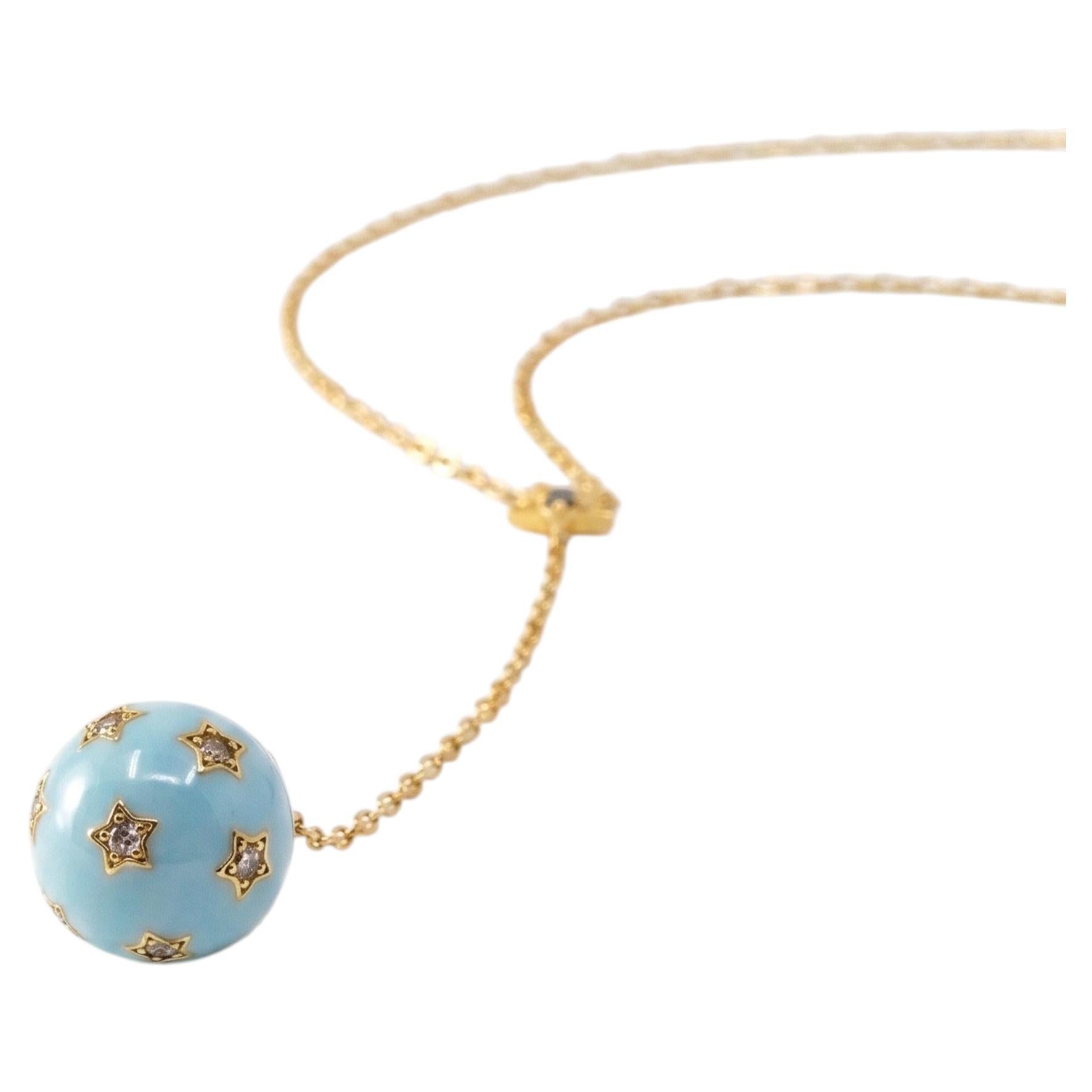Drop Necklace Light Blue Enamel Necklace White Diamond Star Gold Plated Silver