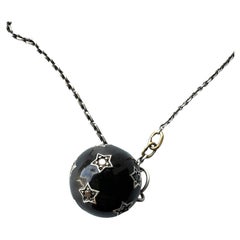 Star Sphere Necklace Black Enamel Silver Black & White Diamonds J Dauphin
