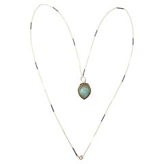 Heart Necklace Aquamarine Black Diamond Black Enamel Chain J Dauphin