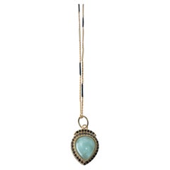 Light Blue Cabuchon Aquamarine Necklace Black Diamond Black Enamel J Dauphin