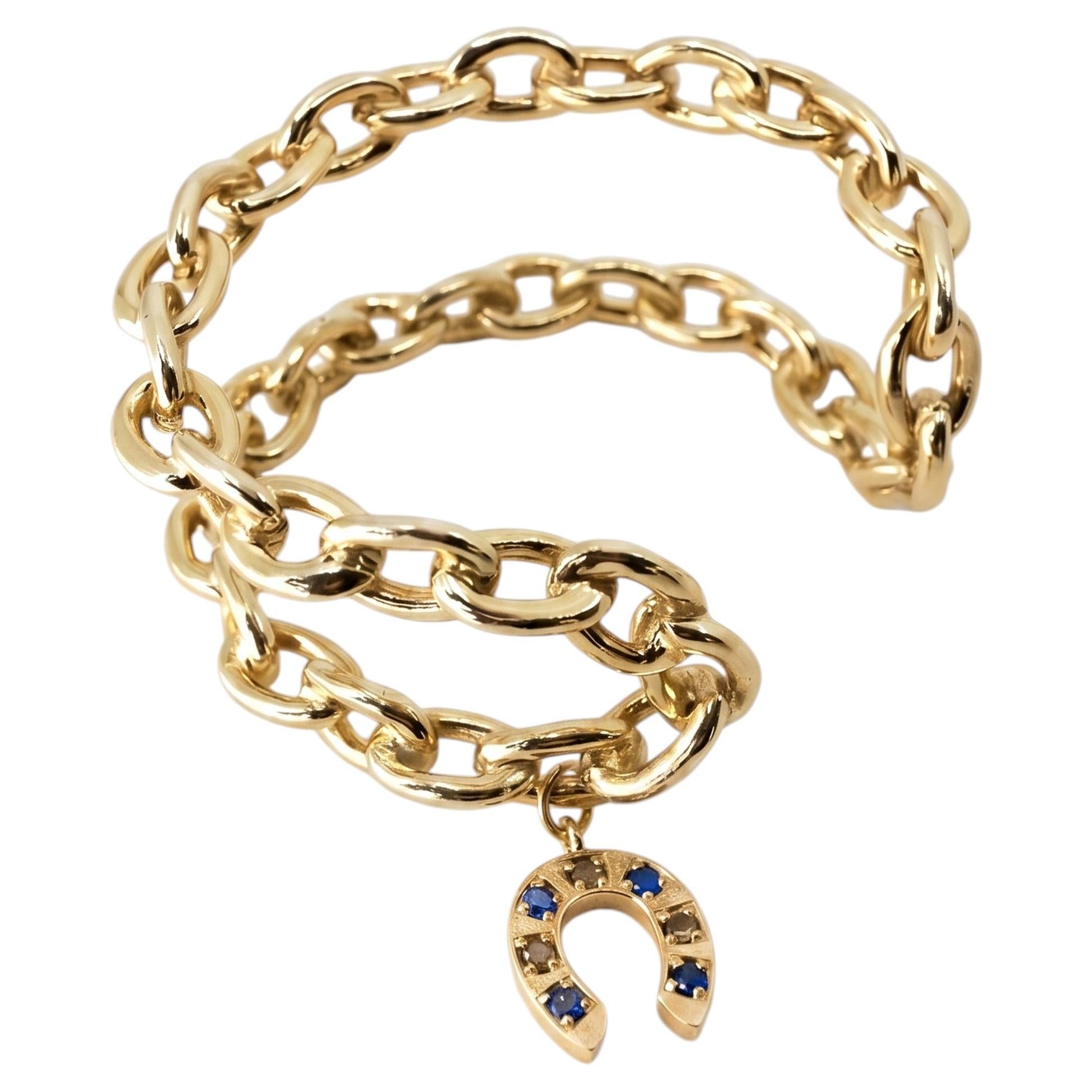 Hufeisen-Anhänger, Armreif, blauer Saphir, Armbandkette, weißer Diamant, J Dauphin im Angebot