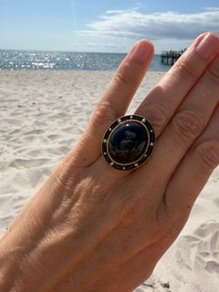 Cabochon Cocktail Ring Onyx Black Enamel Gold J Dauphin