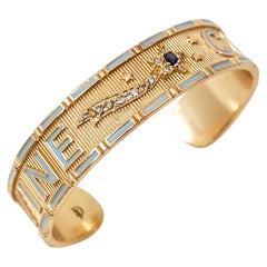 Gold Letter Bracelet Blue Sapphire Star Cuff Divine Child Light Blue Enamel