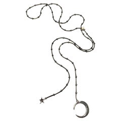 Halbmond-Halskette, silberner Stern, Lariat, himmlisch, Smaragd, Rubin, Tansanit