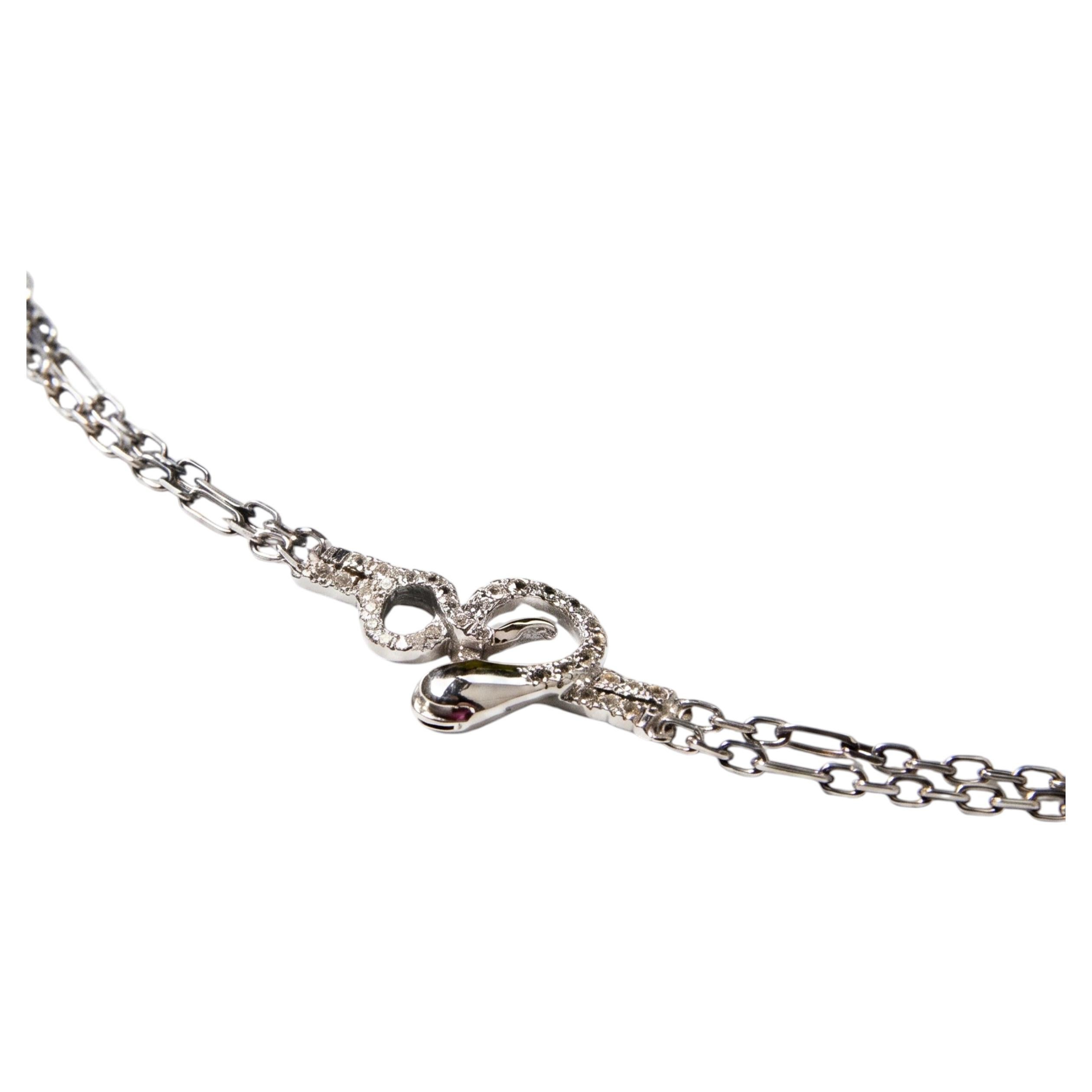 Snake Necklace White Diamond Sterling Silver Choker Serpent Ruby J Dauphin For Sale