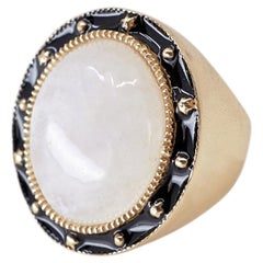 Moonstone Ring Cabochon Cocktail Ring Black Enamel J Dauphin