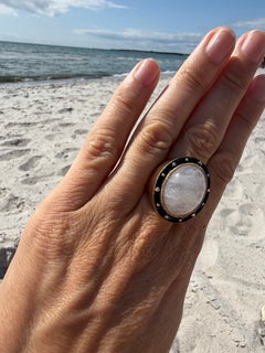 Moonstone Ring Cabochon Cocktail Ring Black Enamel J Dauphin
