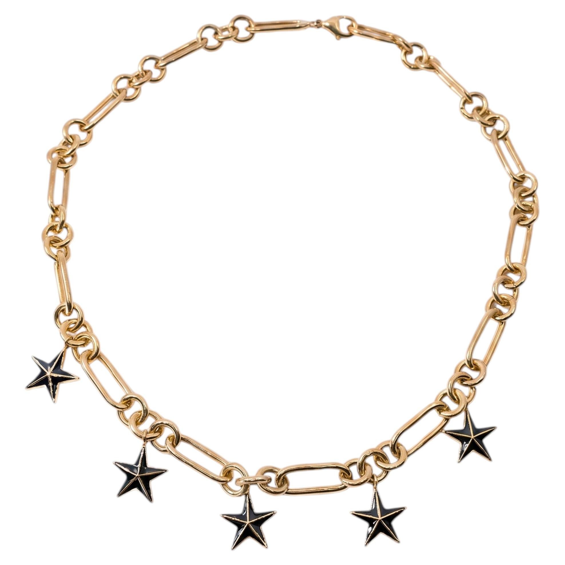 Collar con colgante de estrella, esmalte negro, cadena de eslabones dorados, gargantilla, chapado en oro, J Dauphin
