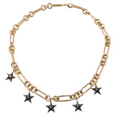 Star Charm Necklace Black Enamel Gold Link Chain Choker Gold Plated J Dauphin