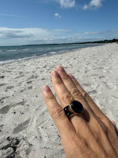 Cabochon Quartz Ring Black Enamel Cocktail Ring Celestial Star