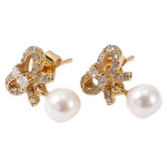 Diamond Bow Pearl Drop Earrings Freshwater Pearls  J DAUPHIN