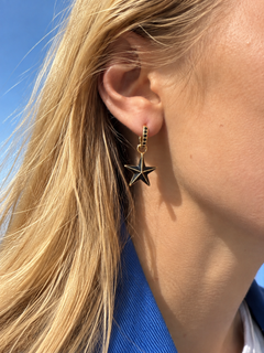 Star Charm Earring Black Diamond Huggies Black Enamel Earhoops J Dauphin