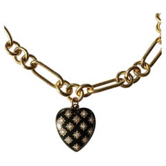 White Diamond Pearl Black Enamel Heart Choker Gold 18 Inch