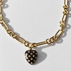 White Diamond Pearl Black Enamel Heart Choker Gold 18 Inch