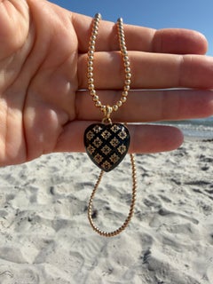 Heart Necklace Black Enamel Pendant Black Diamond Choker Ball Chain J Dauphin