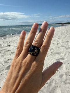 Black Enamel Ring Emerald Diamond Star Cocktail Ring