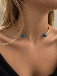 Gold Collar Necklace Blue Enamel Diamond Star Torque Choker