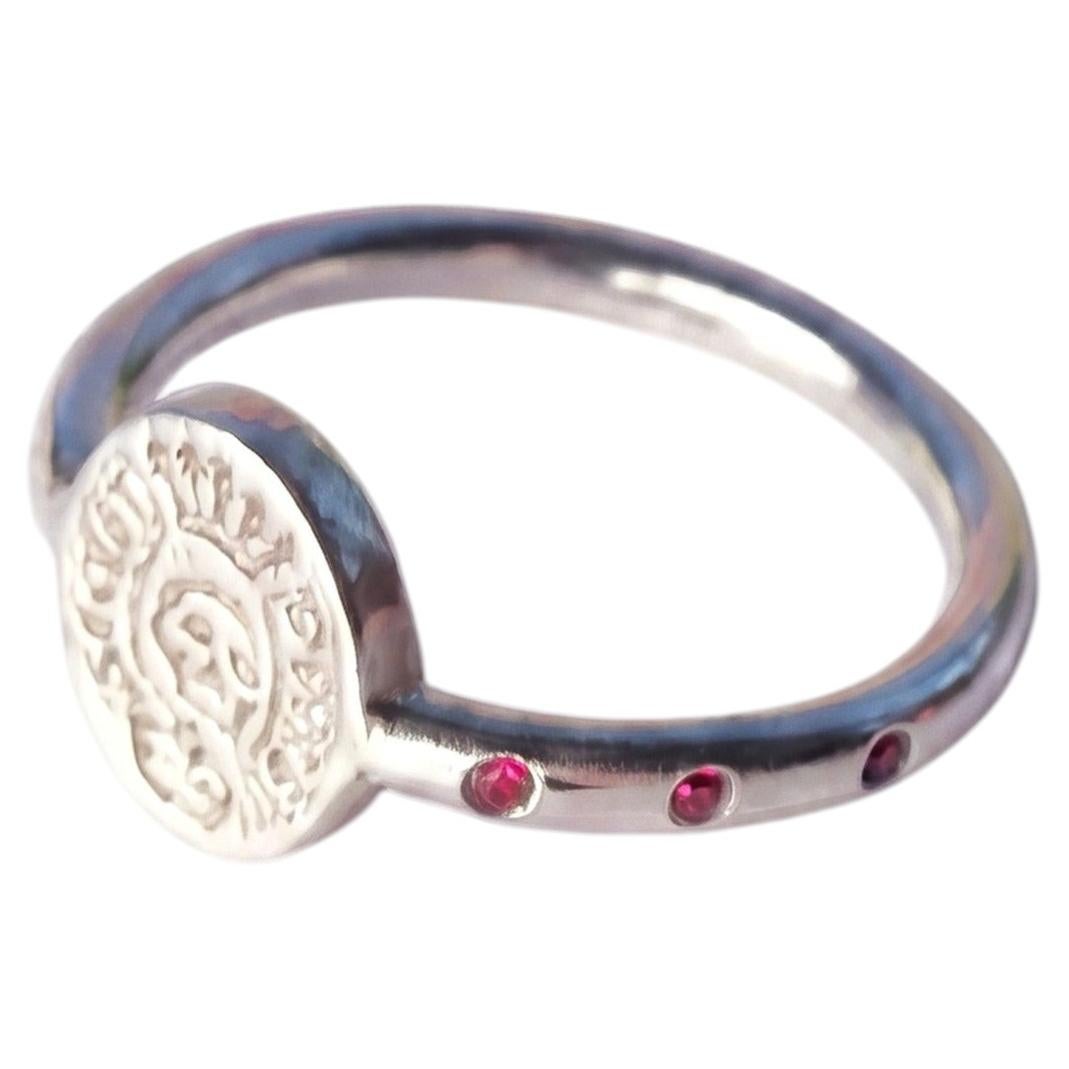 Skull Ring Sterling Silver Signet Emerald Ruby Memento Mori Gothic Pinky Unisex For Sale