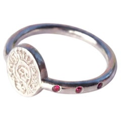 Skull Ring Sterling Silver Signet Emerald Ruby Memento Mori Gothic Pinky Unisex