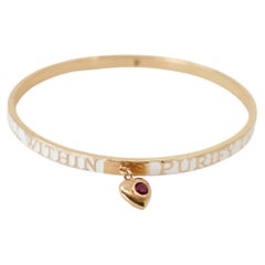 Ruby Heart Bangle Bracelet White Enamel Gold Stacking Cuff