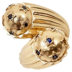Star Gold Bypass-Ring mit schwarzem Diamanten und blauem Saphir – Cocktailring