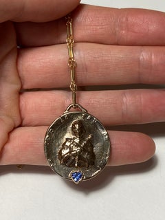 Joan of Arc Medallion Necklace Heart Tanzanite Gold Plated