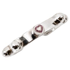 Pink Sapphire Heart Cuff Bracelet Sterling Silver Studded Bangle J DAUPHIN